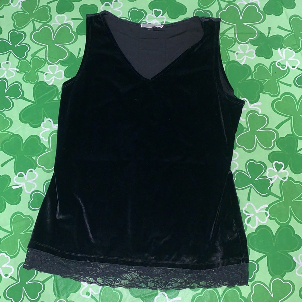 Black Lacey Faux Velvet Tank Top Size Medium